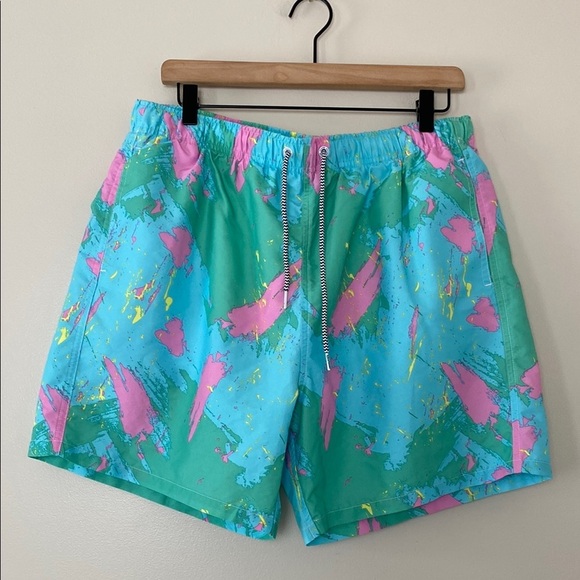 Boardies Apparel Color Splash Swim Shorts Lined Drawstring Waist Blue Pink Sz XL - Picture 15 of 15